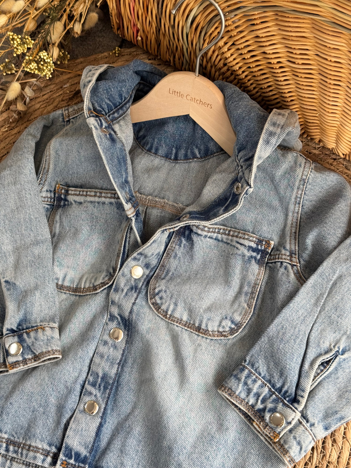 Denim Hooded Buttom-Up Shirt