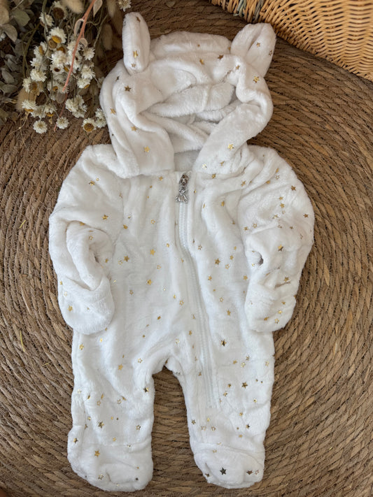 White Starry Bear Baby Onesie