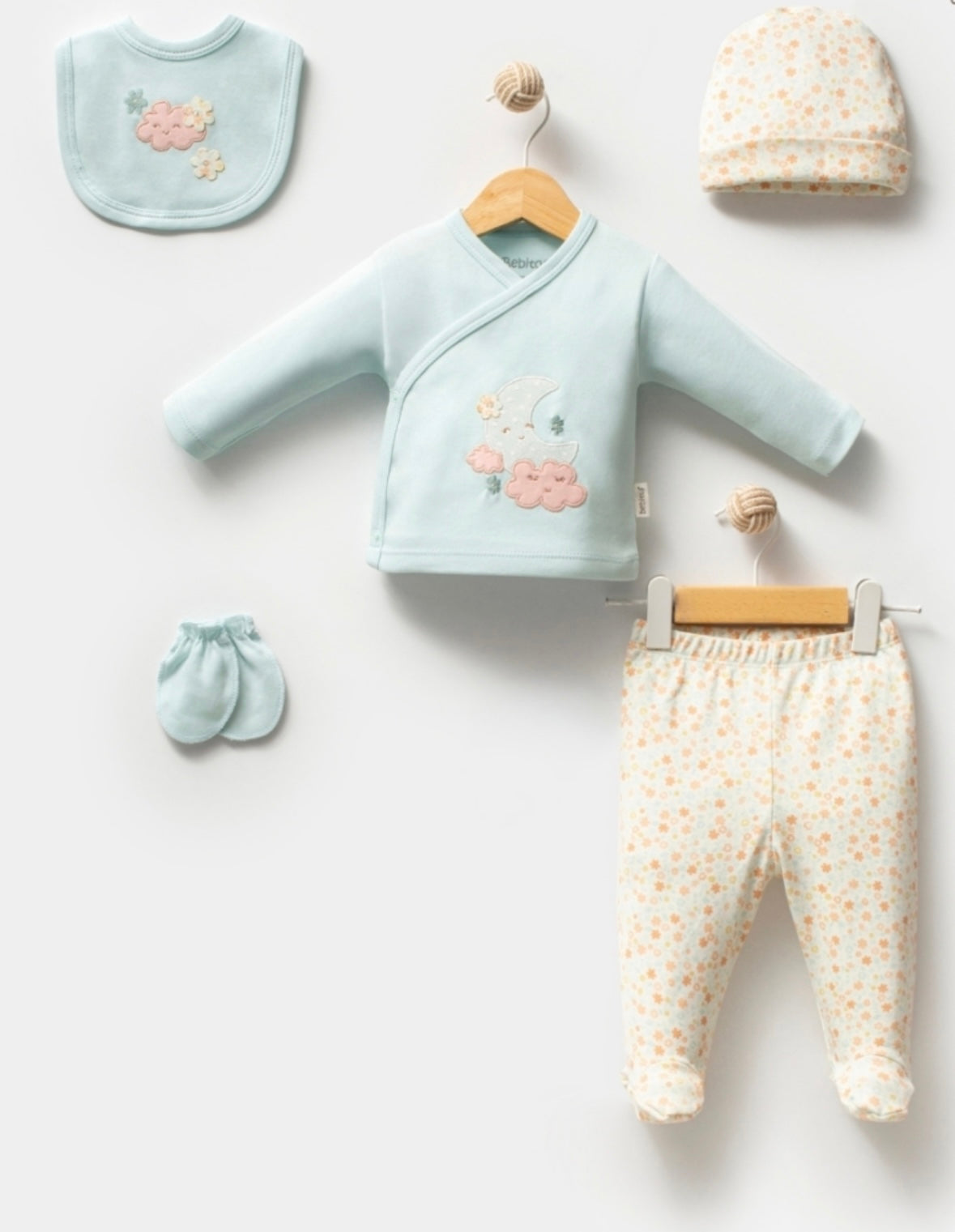 Newborn Wrap Cotton Outfit-Soft Blue & Cream