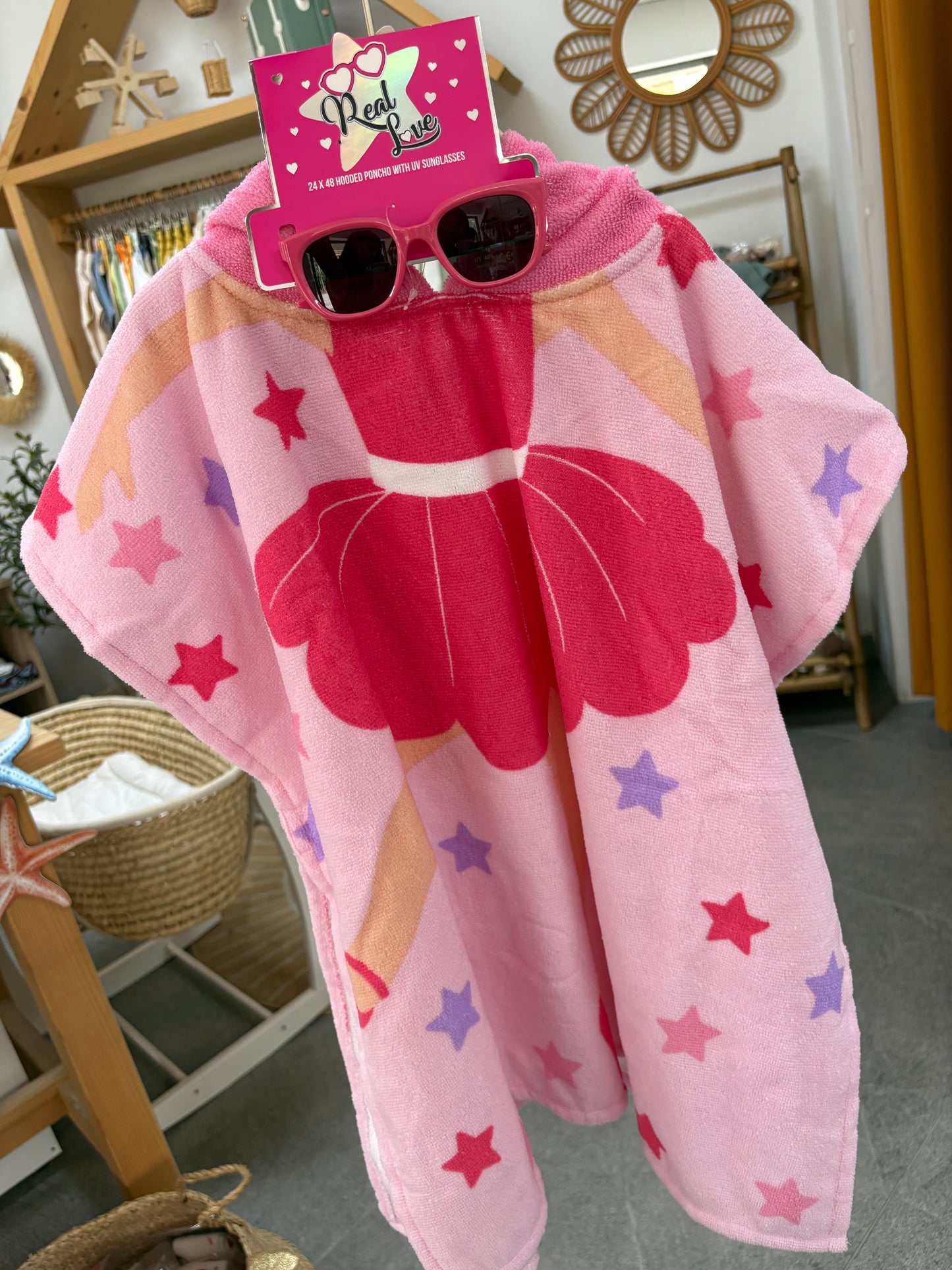 Beach hooded bath towel-Barbie Pink