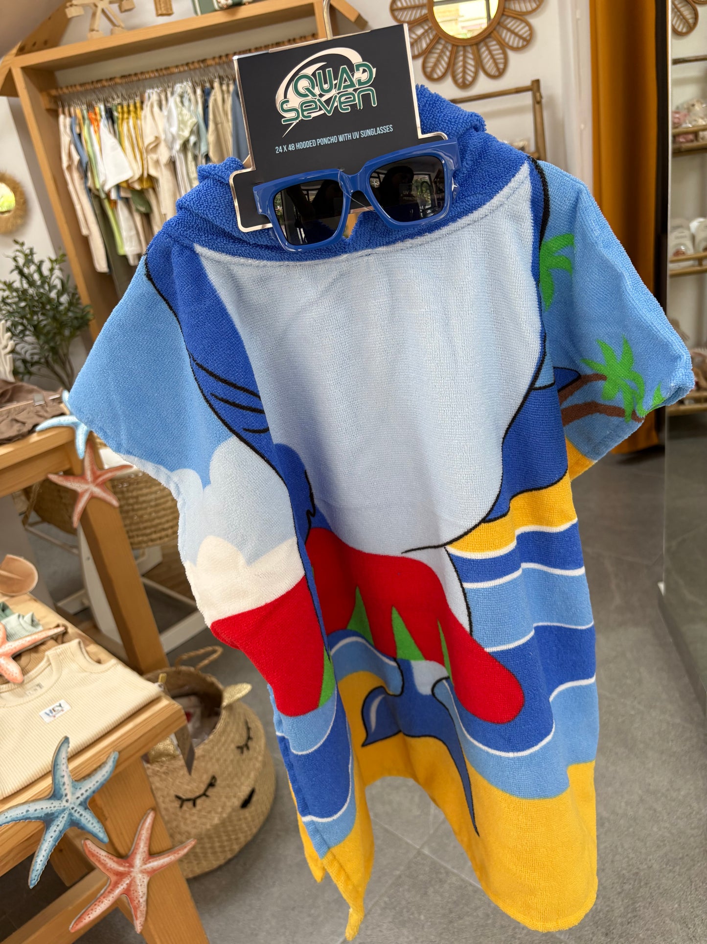 Beach hooded bath towel-Shark Blue