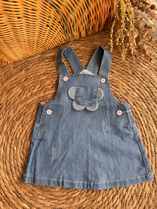 Baby Denim Pinafore Dress with Bear Pocket