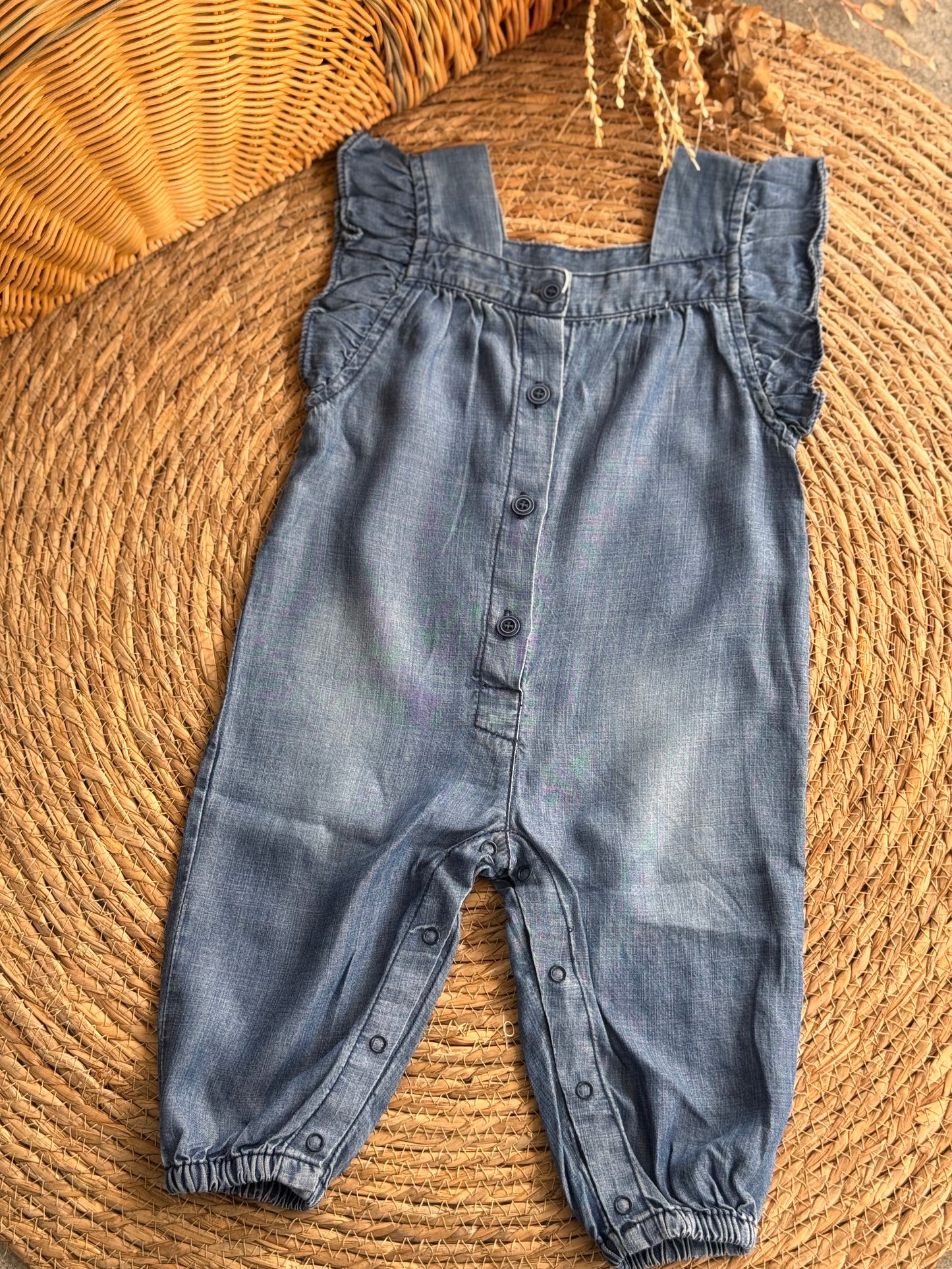 Baby Denim Ruffle Sleeve Jumpsuit