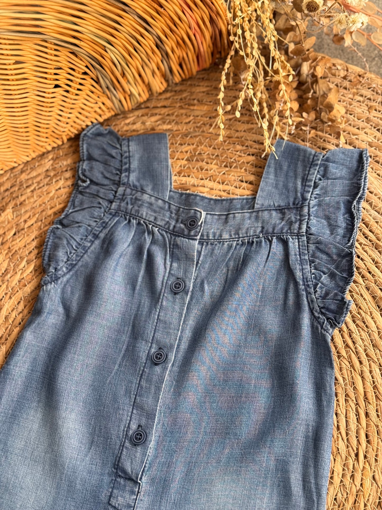 Baby Denim Ruffle Sleeve Jumpsuit