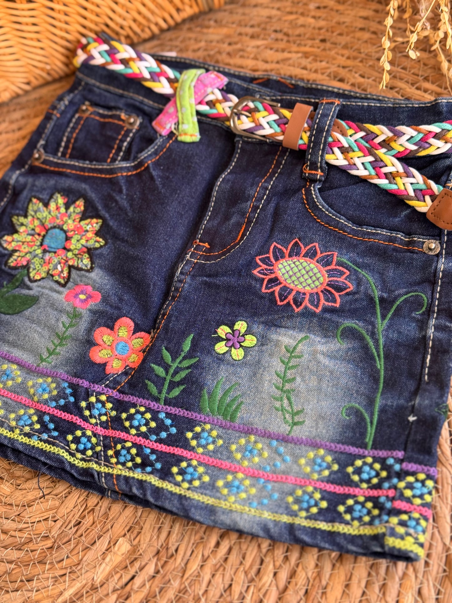 Boho Bloom Denim Skirt 🌼
