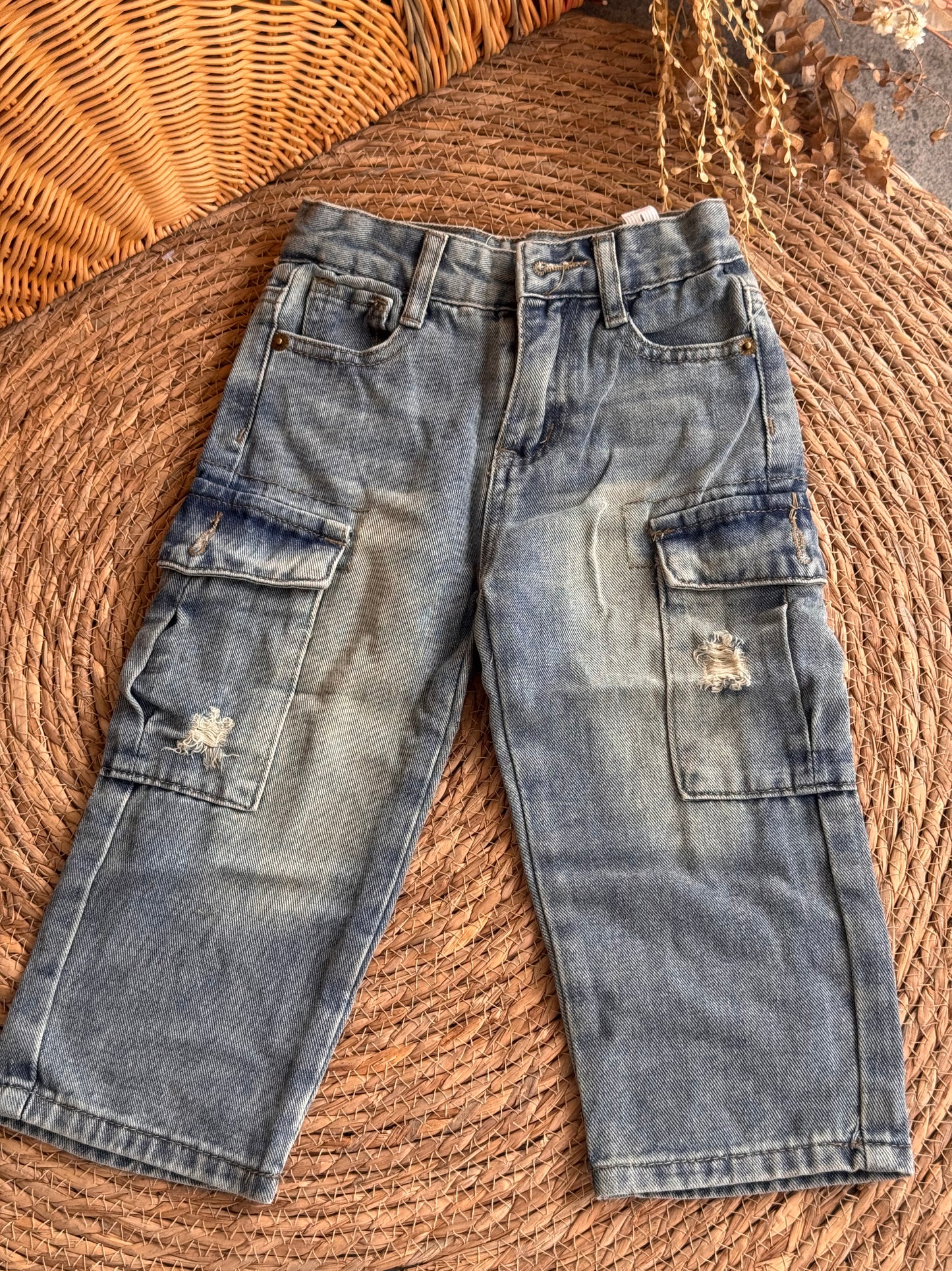 Youth Rugged Acid-Wash Utility Jeans