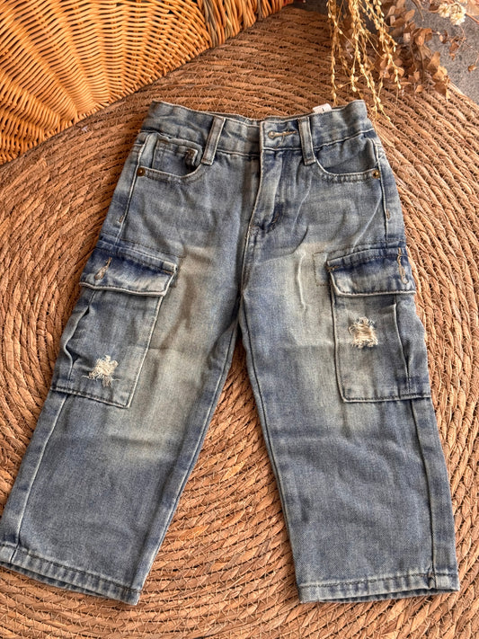 Youth Rugged Acid-Wash Utility Jeans