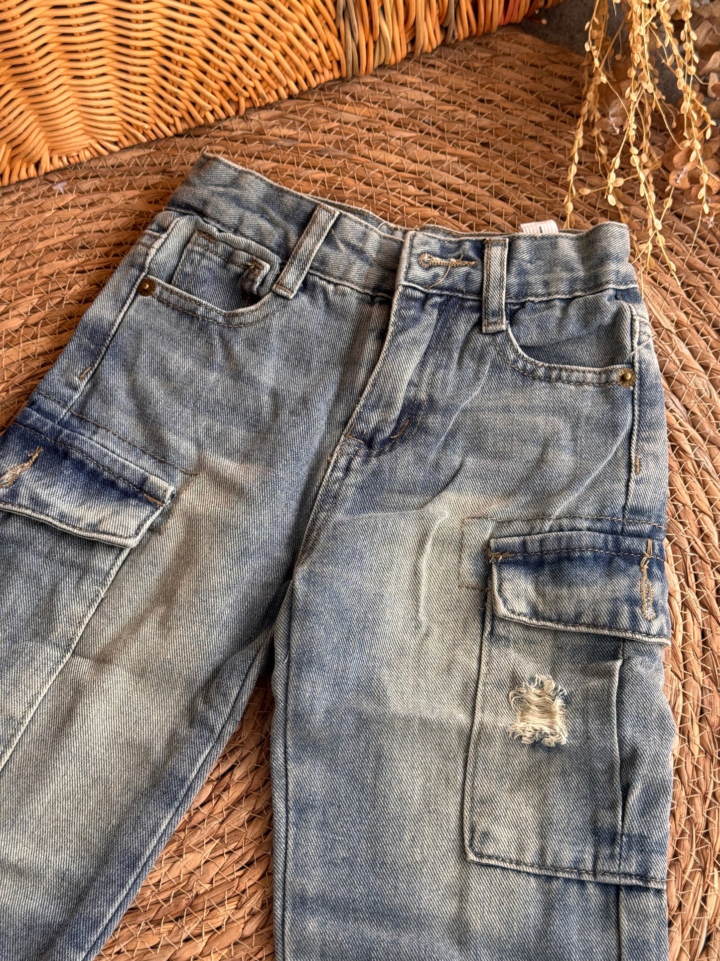 Youth Rugged Acid-Wash Utility Jeans