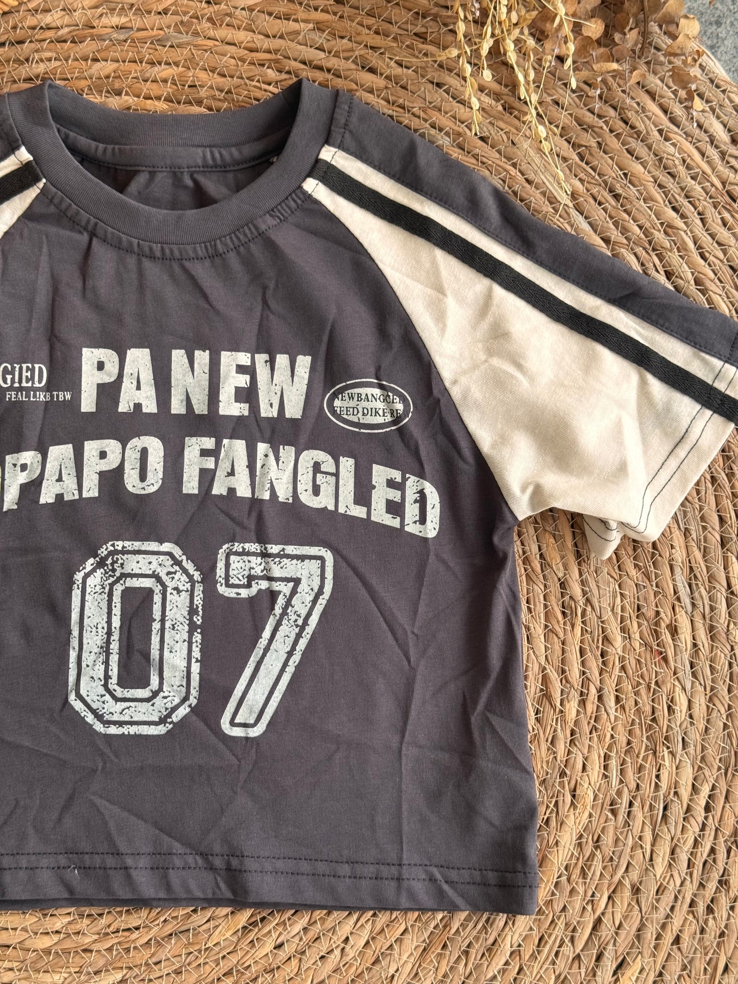 Topapo Fangled Varsity Tee – Charcoal & Cream