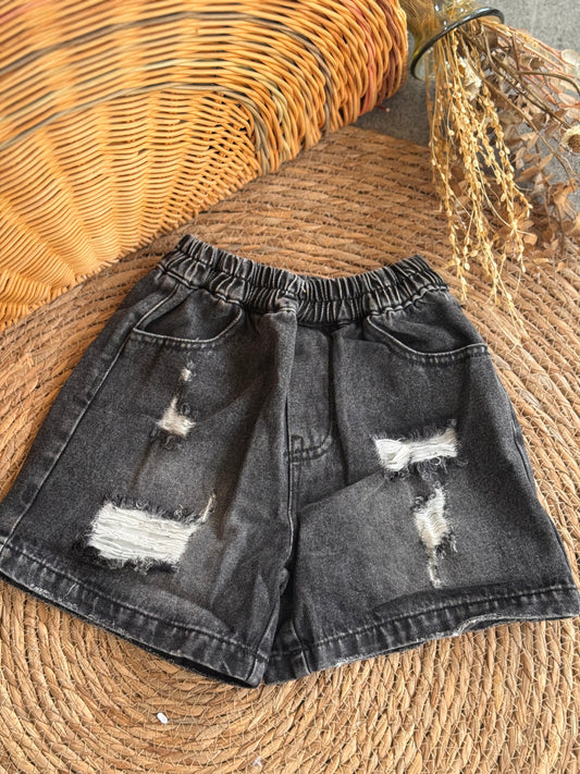 Phoenix Heavily Distressed Shorts-Wash Black