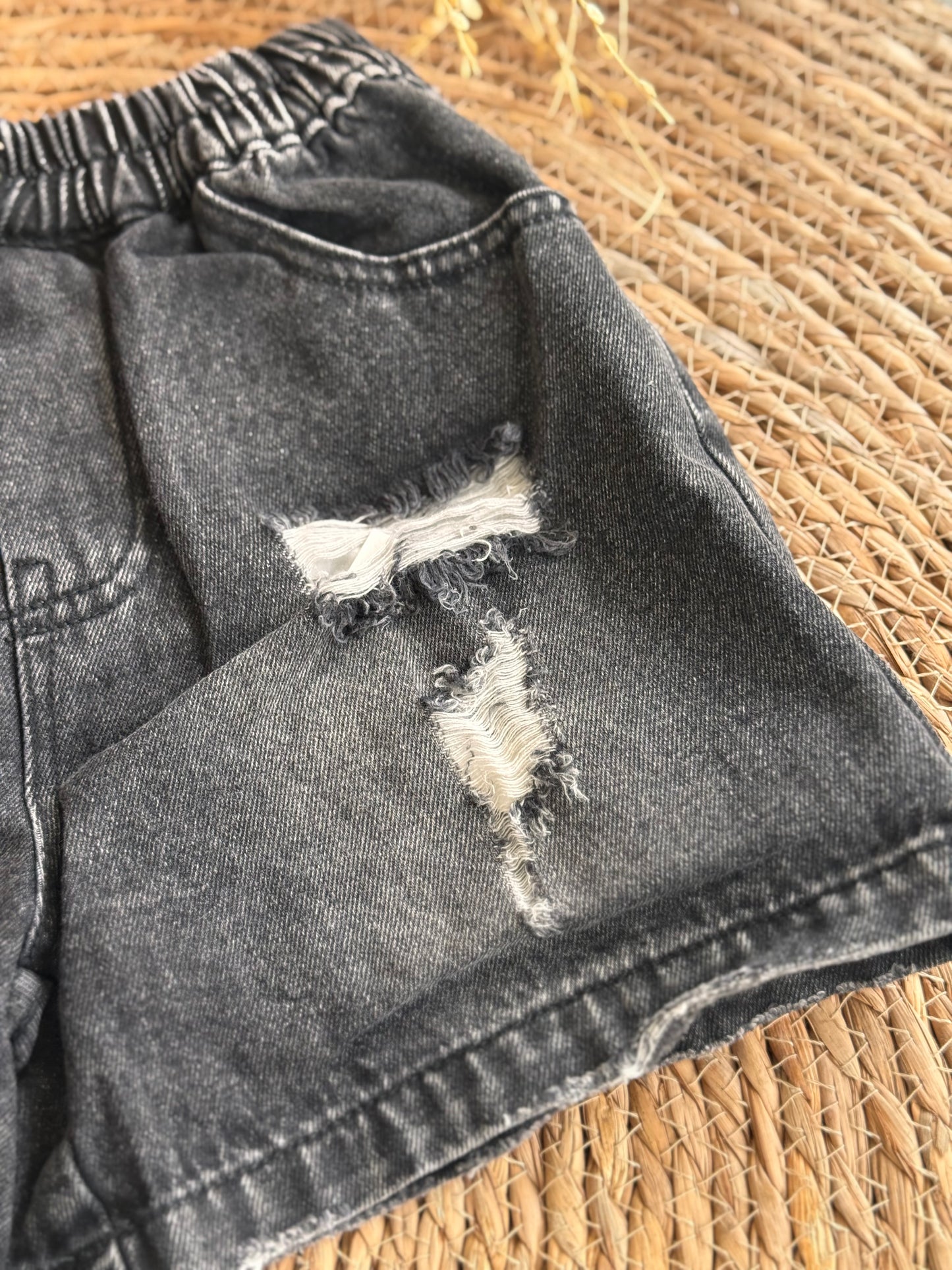 Phoenix Heavily Distressed Shorts-Wash Black