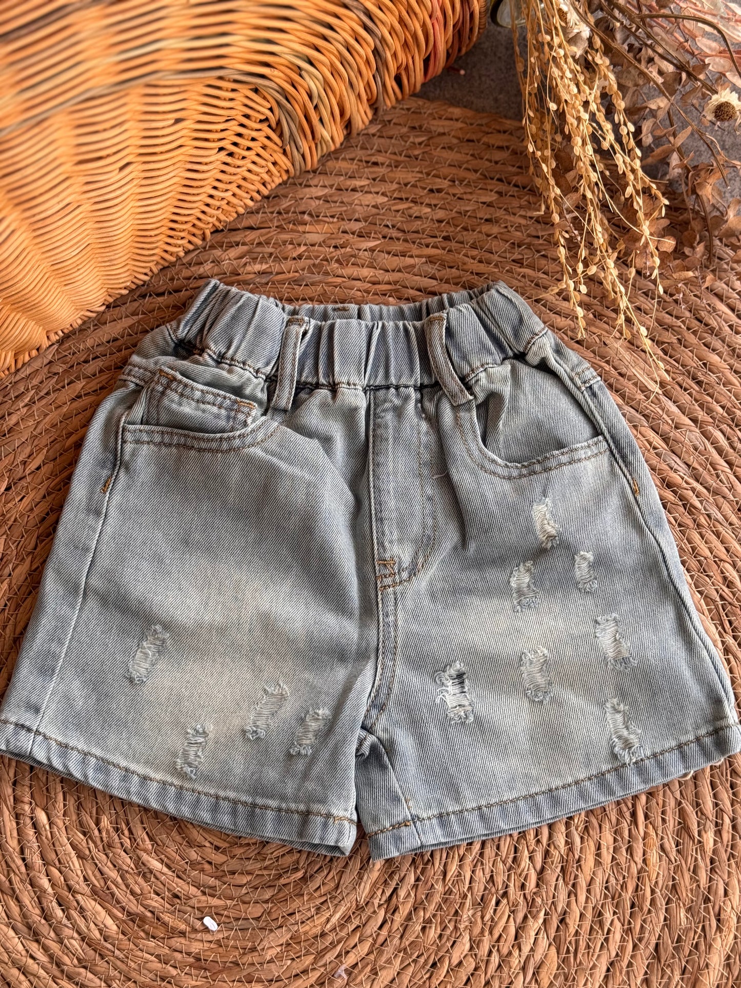 Summer Sands Distressed Shorts – Light Wash