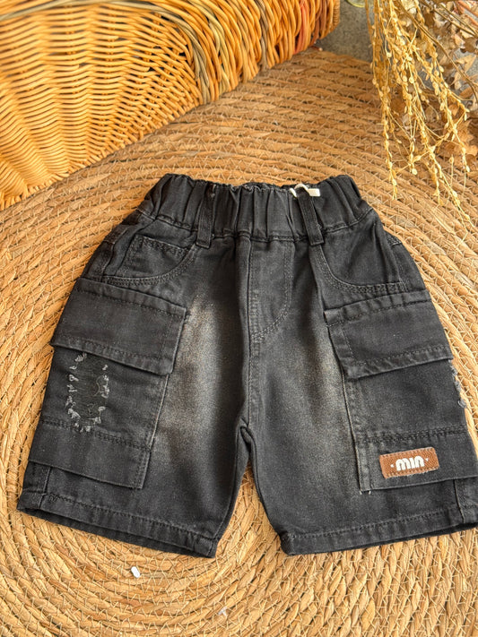 Maverick Distressed Cargo Denim shorts-washed Black