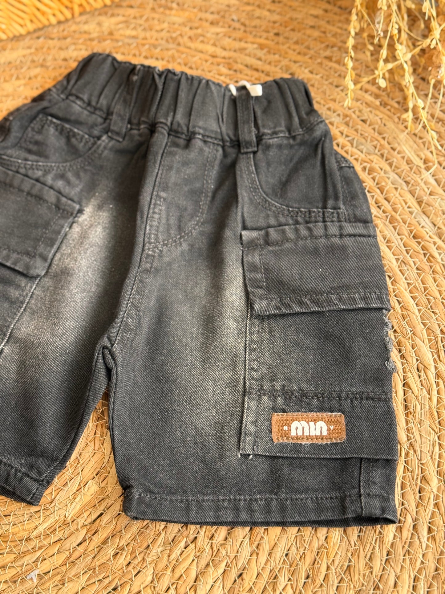 Maverick Distressed Cargo Denim shorts-washed Black