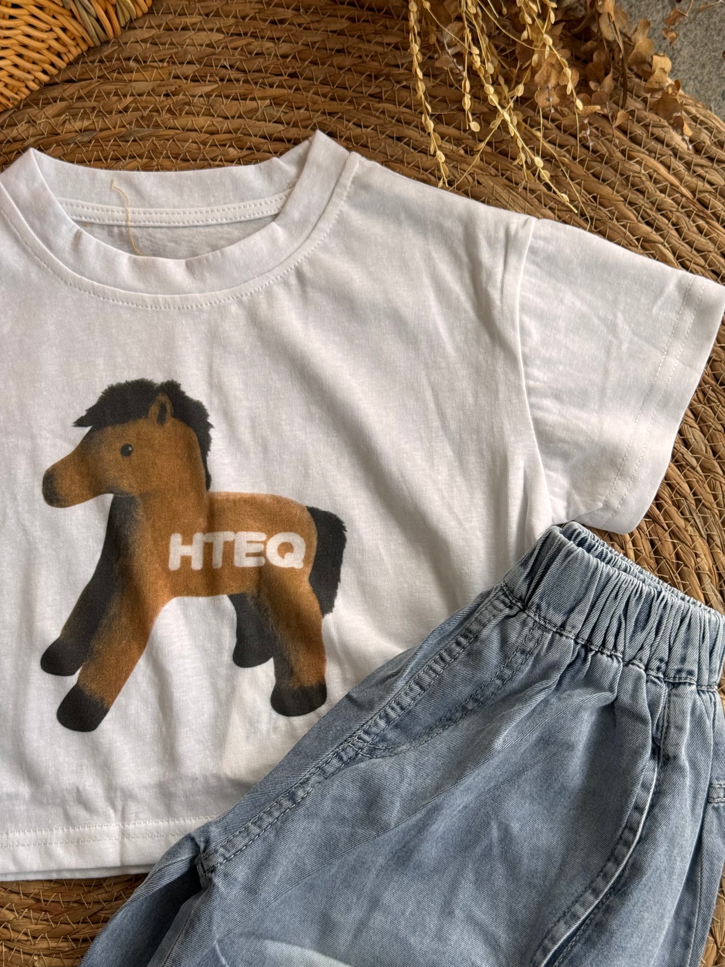 Little Joey Horse Tee & Denim Shorts Set