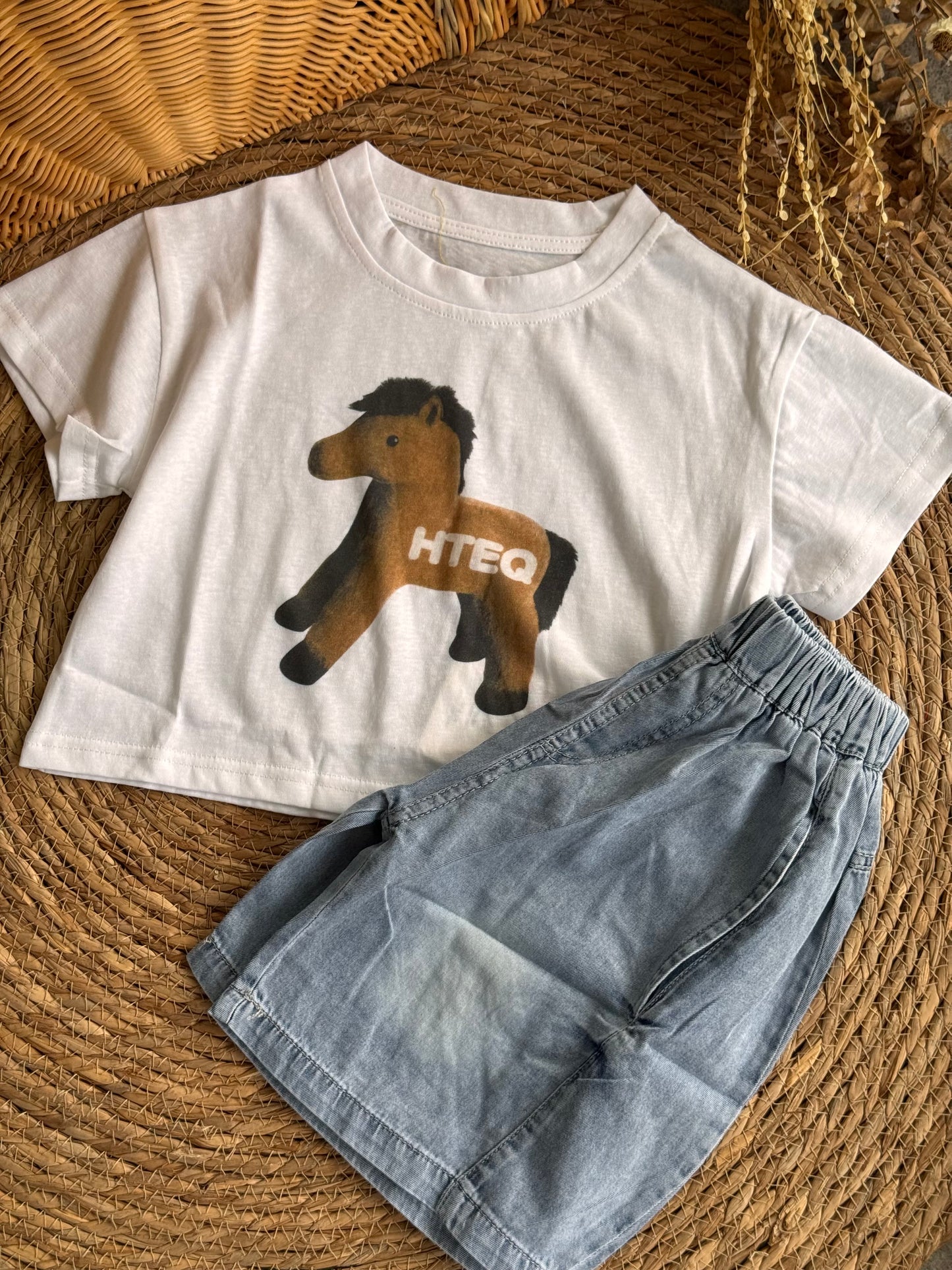 Little Joey Horse Tee & Denim Shorts Set