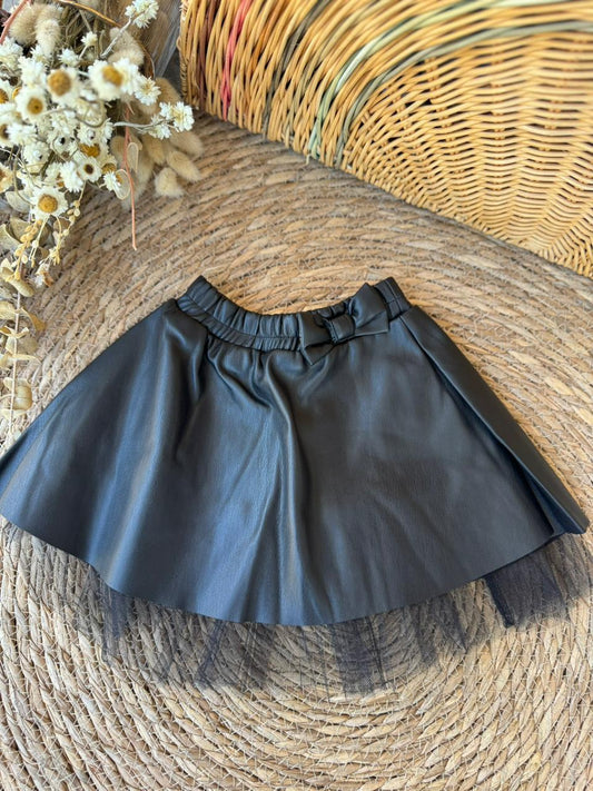 Black Faux-leather Tulle Skirt