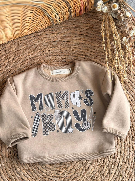 Fleeced Mama'S Boy Sweater-Beige