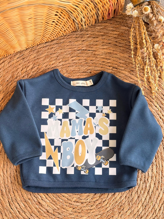 Fleeced Mama'S Boy Sweater-Navy blue
