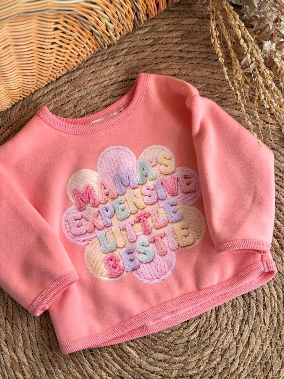 Fleeced Mama'S Bestie Sweater-Pink