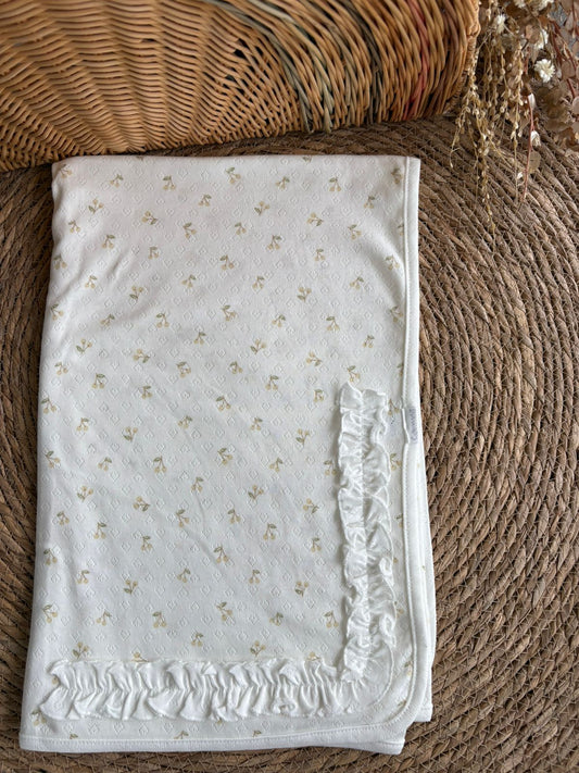 Golden Cherry Blossom Baby Blanket-Off white