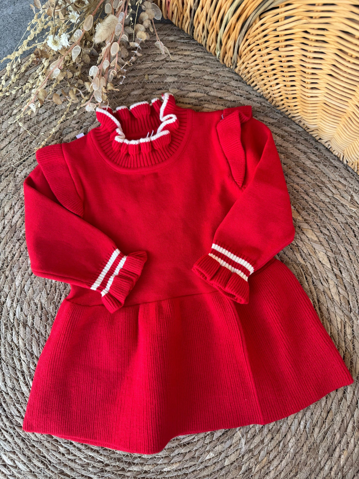 Red Ruffle-Trim Dress