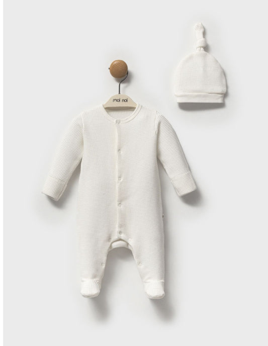 Waffles Overall With Hat-White