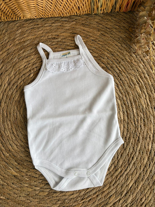 Lace Trim Baby Bodysuit-White