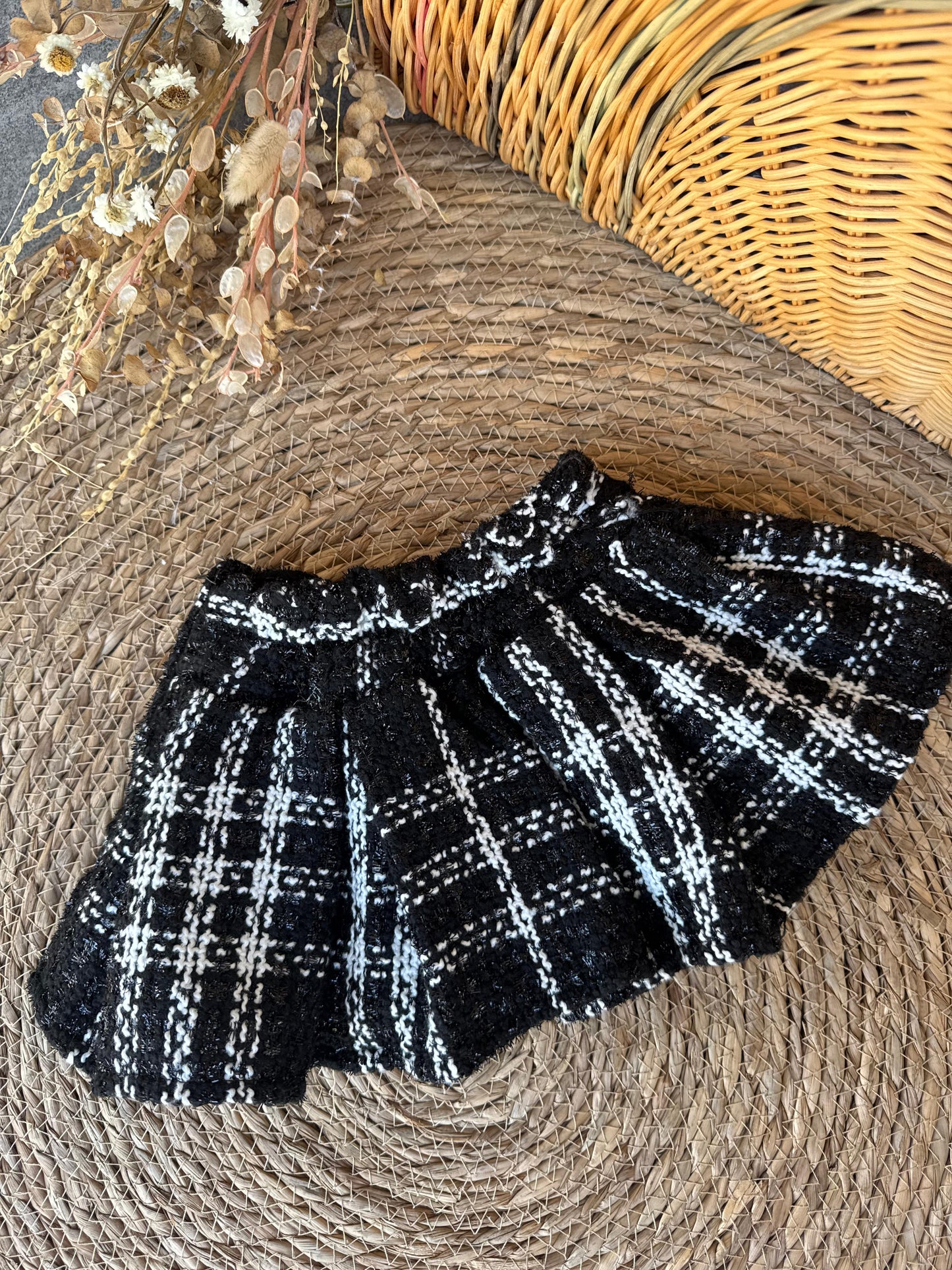 Black & White Tweed Plaid Skirt for Girls