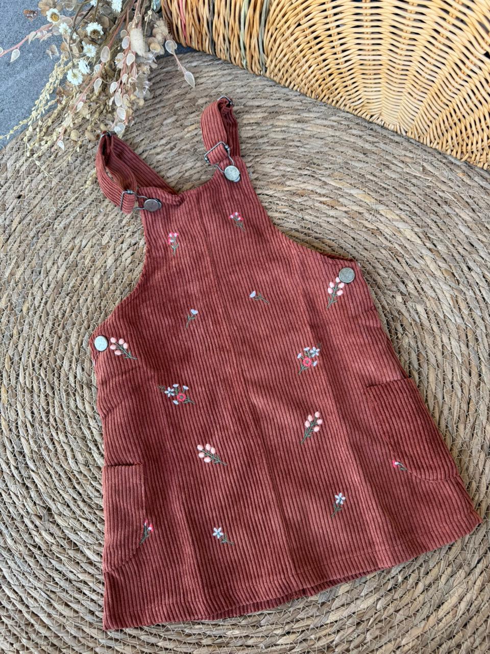 corduroy pinafore dress-brown