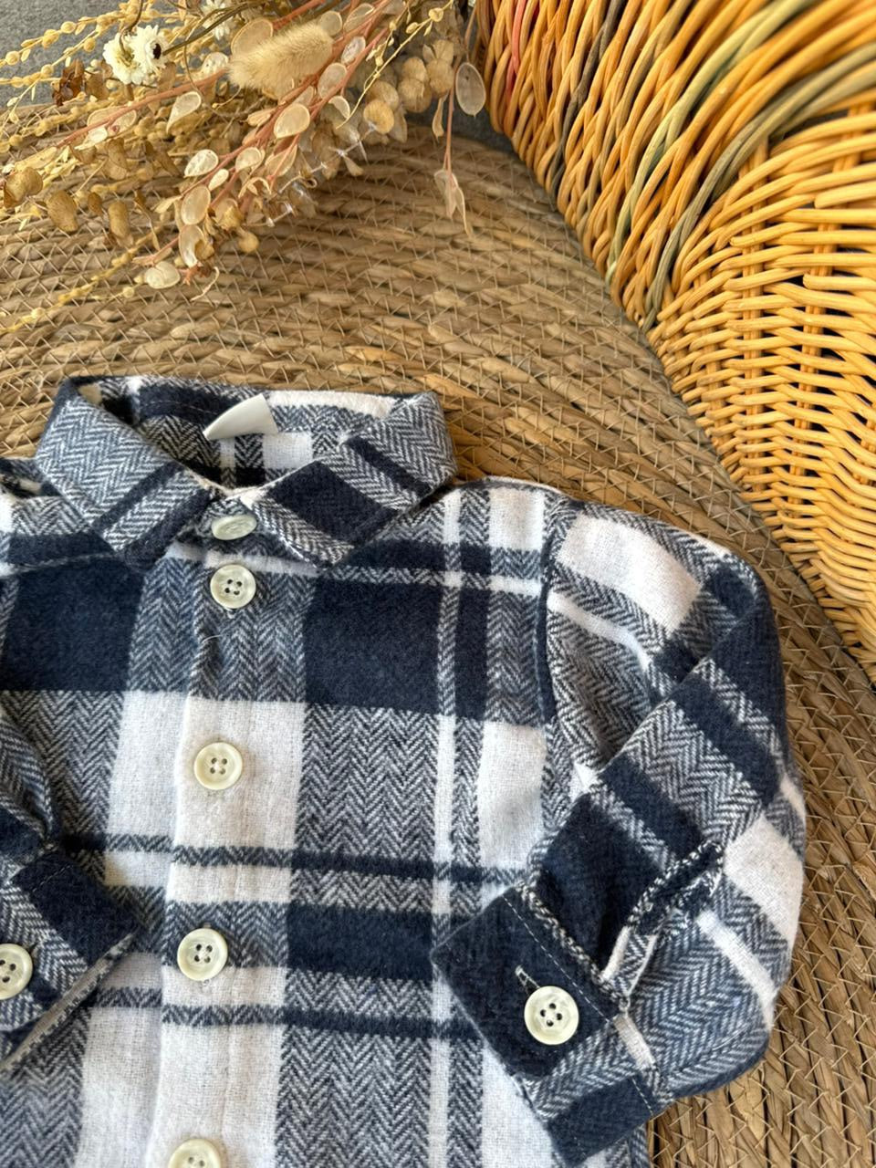 Plaid Shirt-Navy blue