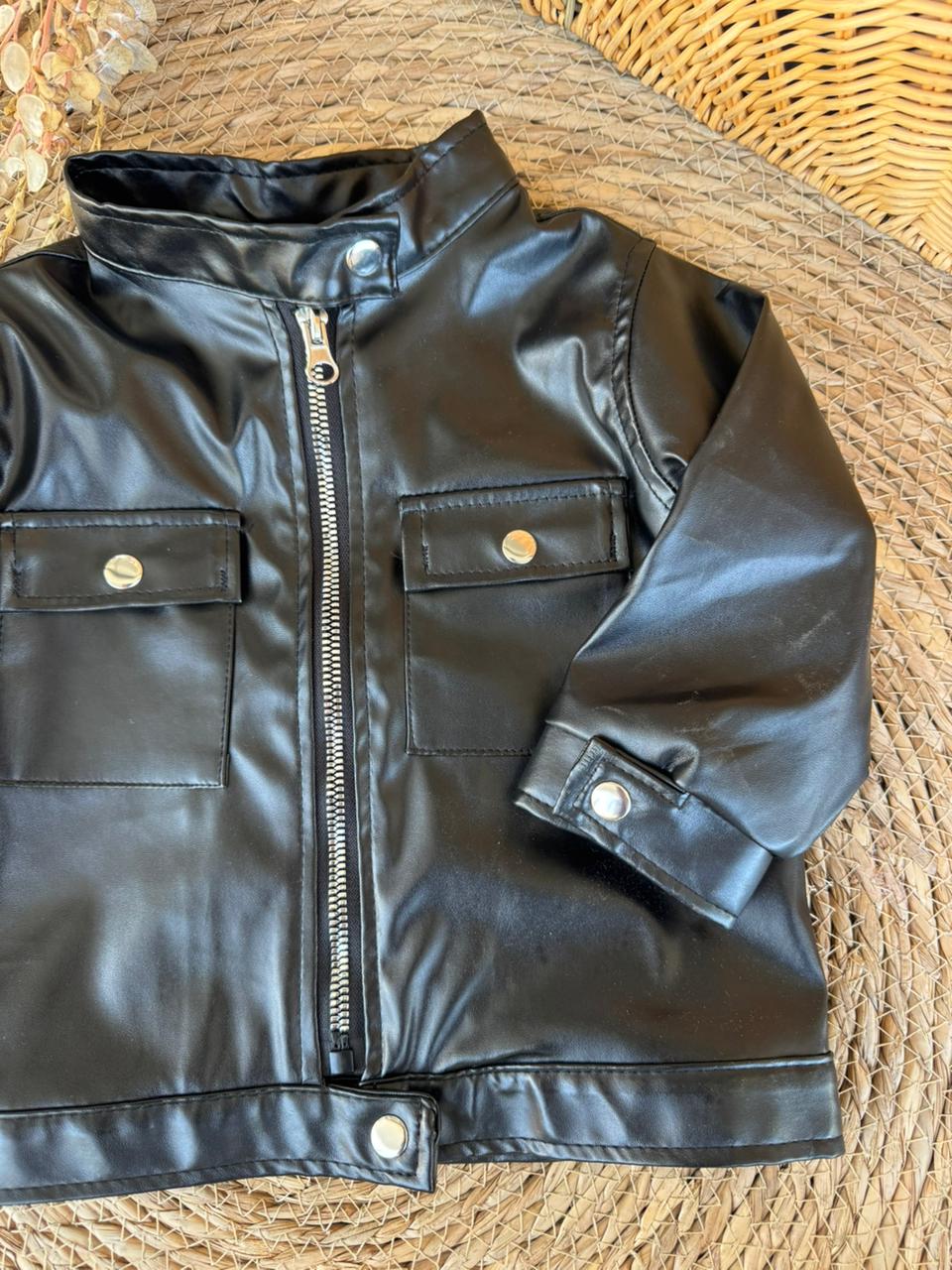 Mini Black Faux-Leather Moto Jacket