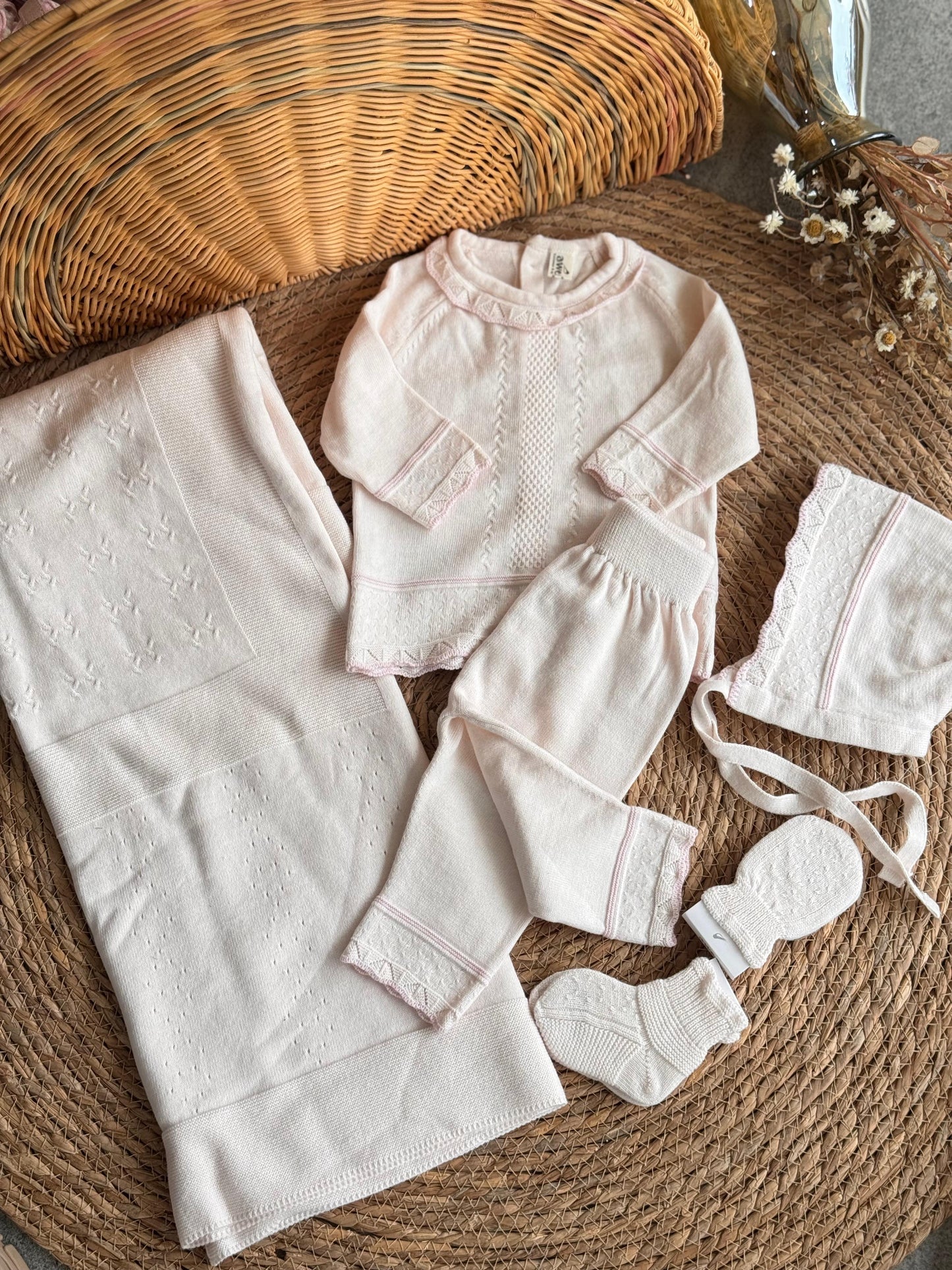 Heirloom Knit Newborn Gift Set-peachy pink