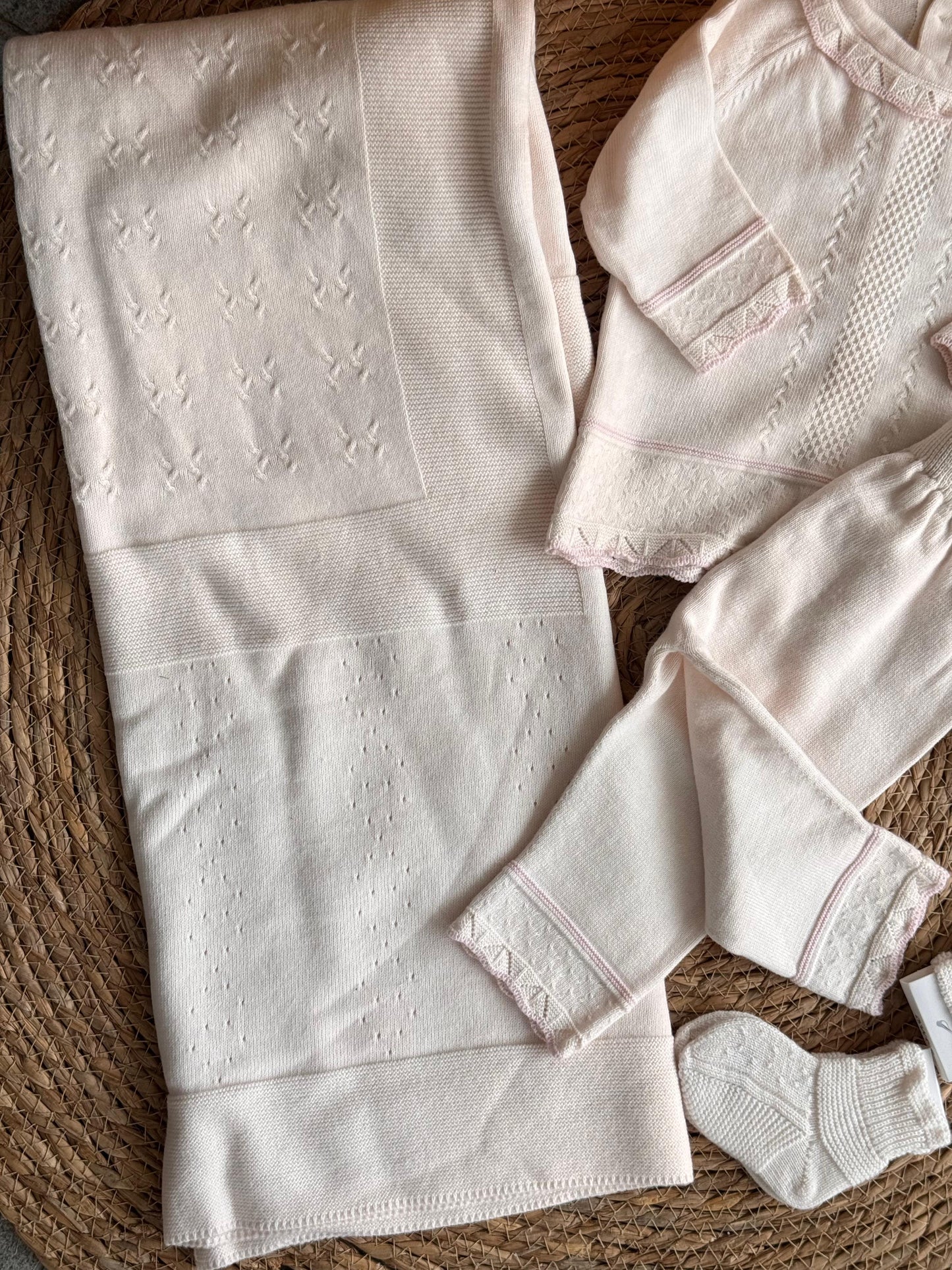Heirloom Knit Newborn Gift Set-peachy pink