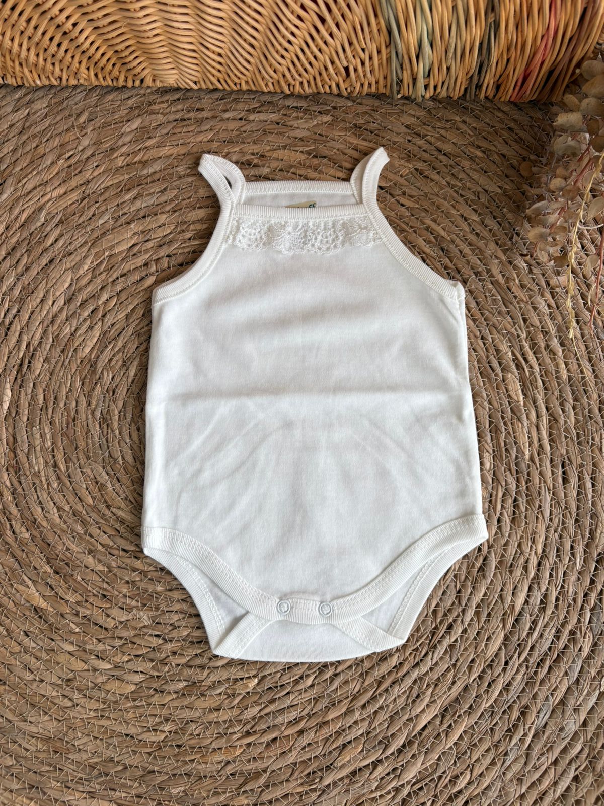 Lace Trim Baby Bodysuit-Offwhite