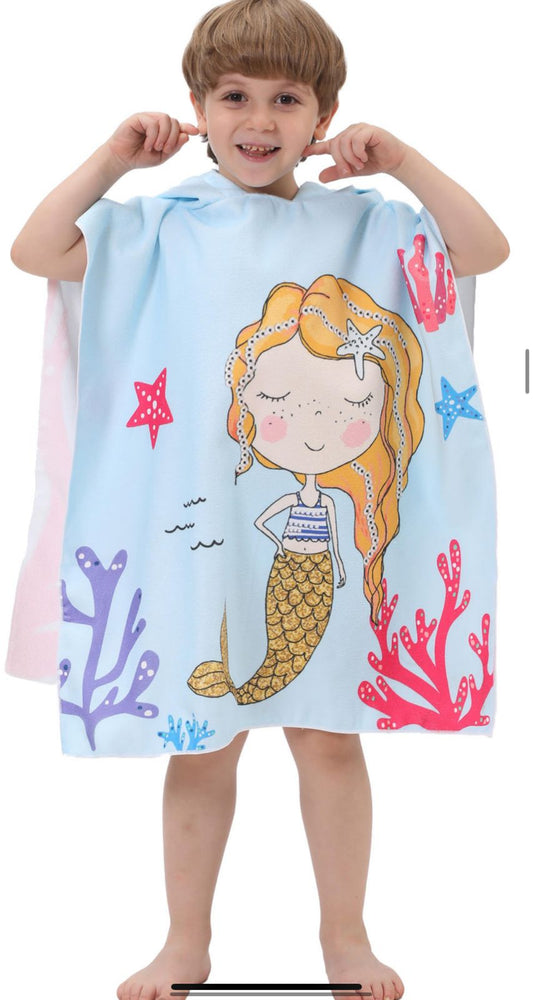 Beach hooded bath towel-light blue