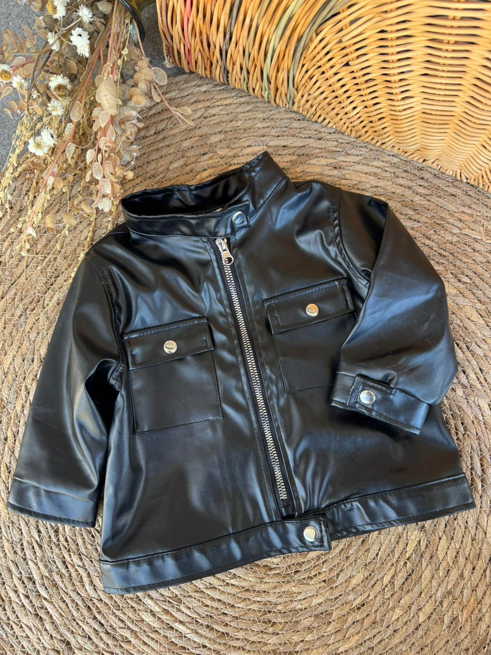 Mini Black Faux-Leather Moto Jacket